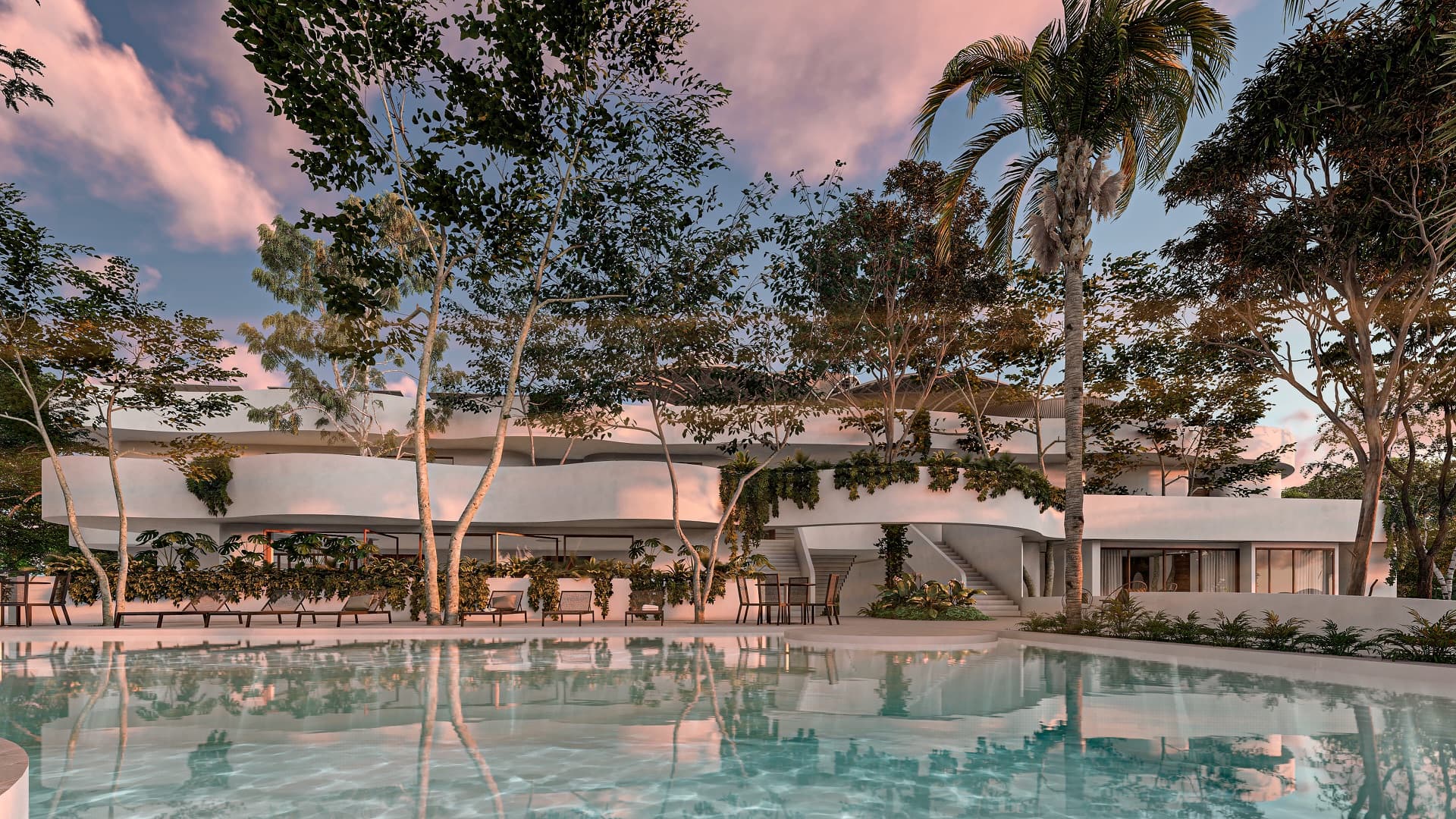 Casa Club — fachada con piscina